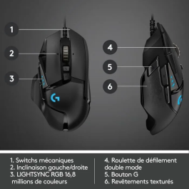 Logitech Ratón Gaming G502 HERO, Óptico HERO 16K, 16000 dpi, RGB, Inalámbrico