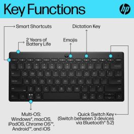 HP 350 Teclado Inalámbrico Bluetooth Compacto Multi-Dispositivo, Cómodo y Portátil para Productividad en PC, Portátil, Tablet y Móvil
