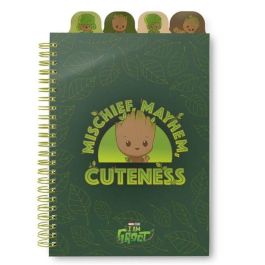 ERIK Cuaderno A5 Groot Marvel, 80 hojas a rayas, tapa blanda, encuadernación wire-o, 4 separadores