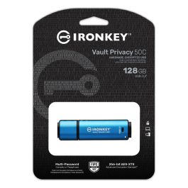 Kingston IronKey Vault Privacy 50C USB-C 128GB, Cifrado AES-256, FIPS 197, USB 3.2 Gen 1, Negro/Azul