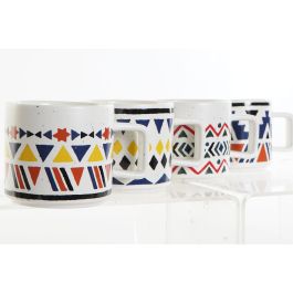 DKD Home Decor Set 12 Mugs Boho Multicolor New Bone 420ml, Apto Microondas y Lavavajillas, 9.2 x 8.5 x 13 cm