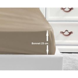Lovely Home Sábana ajustable 100% algodón 180x200x25 cm Beige para Cama de Matrimonio Certificado Oeko-Tex