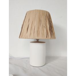 DKD Home Decor Lámpara Sobremesa Tropical Blanco Marron Cerámica Ráfia 22 x 31 x 22 cm (6 Unidades)