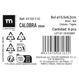 La Mediterranea Bol Calobra Crema de 15.5 cm de ancho, ideal para tu mesa. Colección 807, para uso diario. (24 Unidades)