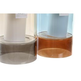 DKD Home Decor Portavelas Urban Set de 2 con Vela de Cristal Gris y Azul 13x13x21 cm