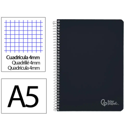 Liderpapel Cuaderno espiral A5, tapa dura, 80 hojas, 90gr, cuadro 4mm con margen, color negro Precio: 6.89000015. SKU: B1H9E86KXW