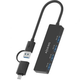 Aisens A109-0987 Hub USB 3.1 Tipo-C + USB-A a 4xUSB 3.0 Hembra Negro 5 Gbps 15cm