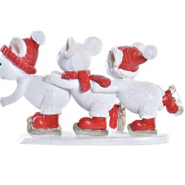 DKD Home Decor Figura de Navidad Ratón Moderna de Resina Blanco Rojo 4x7.5x12.5 cm