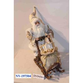 DKD Home Decor Figura de Navidad Moderna con Papa Noel y Trineo, Poliester y Madera, Champan y Gris, 22x48x42 cm