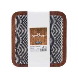 Centro de Mesa Cuadrado 25x25 cm Étnico - Giftdecor, Madera y Plástico, Blanco/Marrón/Negro (6 Unidades)