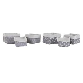 DKD Home Decor Cesta Basicos Gris Blanco Algodon Eva 23 x 16 x 23 cm Set de 3 (2 Unidades)