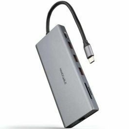Nanocable Hub USB-C 12 en 1 Conversor a 3xUSB-A 3.2, USB-C 3.2, PD, 2xHDMI 4K@60Hz, DP 4K@60Hz, RJ45 1Gbps, TF, SD, Audio Jack 3.5mm Aluminio Gris