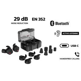 Perfectpro H-10 Orejeras de Protección Auditiva para Construcción, Inalámbrico Bluetooth, 29 dB SNR, Resistente al Agua IPX5, Negro/Rojo