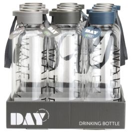 Day Botella de Agua 500 ml Con Correa, Tapón Coloreado Surtido, Texto "Water", Libre de BPA y Lavavajillas Day Botella de Agua 500 ml Con Correa, Tapón Coloreado Surtido, Texto "Water", Libre de BPA y Lavavajillas