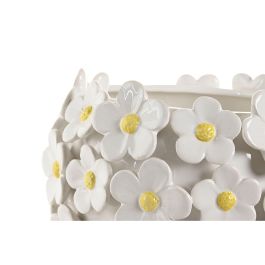 DKD Home Decor Jarrón Shabby Blanco Amarillo Margaritas Cerámica 21 x 18 x 21 cm