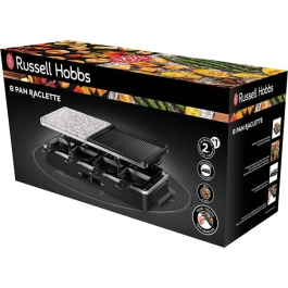 Russell Hobbs 26280-56 Multi Raclette 3 en 1 para 8 Personas con Placa de Acero Inoxidable y Piedra y 8 sartenes