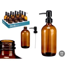 Berilo Dosificador de Cristal Redondo Marrón, 500 ml de Capacidad. Fabricado con Vidrio y Plástico. Medidas: 9.5 x 214 x 7.4 cm. (12 Unidades)