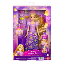 Mattel Disney Princess Muñeca Rapunzel con Melena Mágica JHL46, Cabello Luminoso y Accesorios de Peinado