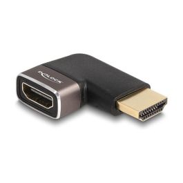 DeLOCK Adaptador HDMI Macho a Hembra Acodado a 90° Izquierda, 8K 60 Hz, Compatible con HDMI 2.1, Carcasa de Metal Gris y Negro