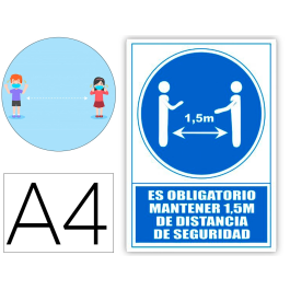 Archivo 2000 Señal Obligatorio Mantener 1,5 m Distancia Seguridad PVC Azul 210x297 mm