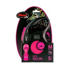 Flexi Correa Retráctil para Perro Pequeño New Neon Talla S, de Cinta Rosa Neón 5 Metros, Alta Visibilidad con Componentes Reflectantes