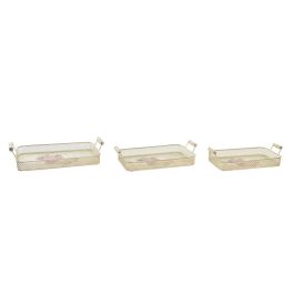 DKD Home Decor Bandeja Shabby Rosa Metal 21 x 8 x 40 cm Set de 3