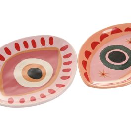 DKD Home Decor Bandeja Vaciabolsillos Rosa Naranja Cerámica 12 x 2 x 15 cm (12 Unidades)