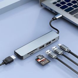 Coolbox C61 miniDock Aluminio USB-C a HDMI 4K, 2x USB-A 3.2, USB-C PD 100W, SD/microSD para PC/Mac/Consolas