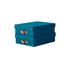 Leitz Caja de Almacenaje Baja de Cartón con Asa de Piel, Azul, Pack de 2 Unidades, 8 Litros