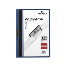 Durable Carpeta Duraclip Dossier con Pinza Lateral Azul Oscuro, Capacidad 30 Hojas, Formato Din A4