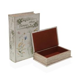 Caja Decorativa Versa Lienzo Madera MDF Flores Caja Decorativa Versa Lienzo Madera MDF Flores