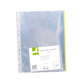 Q-connect Funda Multitaladro Cristal DIN A4 70 micras Borde Amarillo, Bolsa 10 Unidades