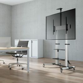 AISENS - SOPORTE DE SUELO PRO CON RUEDAS Y MANIVELA, BANDEJAS PARA DVD Y SOPORTE DE CAMARA PARA MONI