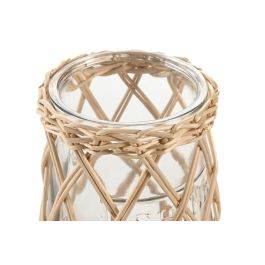 DKD Home Decor Portavela Colonial de Cristal y Fibra Transparente Marrón Claro 18x18x24 cm Pack de 2 Unidades