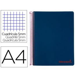 Cuaderno Espiral Liderpapel A4 Micro Wonder Tapa Plastico 120H 90 gr Cuadro 5 mm 5 Banda4 Taladros Color Azul Marino