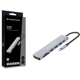 Conceptronic DONN19GR Hub USB Tipo C Gris con 3x USB-A, 1x USB-C, HDMI 1.4, 5Gbps, 4K Ultra HD, Power Delivery 100W