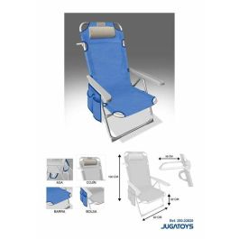 Silla playa aluminio multiposicion azul con reposacabezas 38 cm., almohadilla, bolso lateral, asas para transportar y reposabrazos gris, 100x63x57cm (480 gr) Precio: 43.49999973. SKU: B1K46BL754