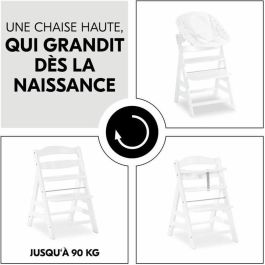 HAUCK Silla Alta de Madera Escalable Alpha+ Blanca - Asiento y Reposapiés Ajustables, Arnés de 5 Puntos, Bandeja Extraíble