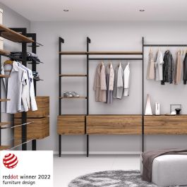 Emuca Kit de soportes para 4 estantes de madera y 1 barra de colgar de longitud 1m Zero, Aluminio y Zamak y Plástico, Pintado color negro texturizado