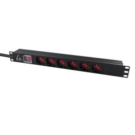 Lanview Regleta de Alimentación para Rack 1U con 6 Enchufes Schuko/Italiano, Cable 2m, 13A
