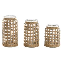 DKD Home Decor Jarrón Balinés de Cristal y Fibra Natural 11x11x21 cm Set de 3 Piezas Precio: 19.94999963. SKU: B1EK75FGX3