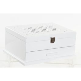 DKD Home Decor Joyero Romántico MDF y Cristal Blanco Lila 25.5x19.5x11 cm Colección Melocotón in Love (2 Unidades)