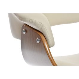 DKD Home Decor Silla de Oficina Giratoria Moderna, Tapizada en PU Crema y Marrón con Base Nogal, Altura Asiento 50 cm, 78x61x46 cm