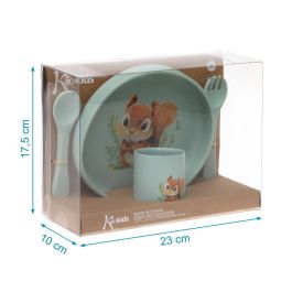 KioKids Set Vajilla de Silicona con Ventosa para Bebé +6 Meses, Plato, Vaso y Cubiertos Flexibles, Diseño Ardilla Verde, Ideal para Baby-Led Weaning (BLW) y Alimentación Autónoma