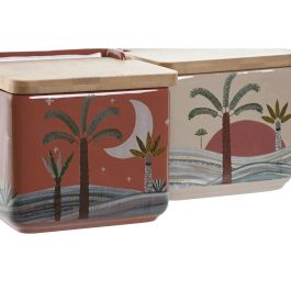 DKD Home Decor Salero Boho Dolomite Bambú 750ml Terracota Beige Colores Surtidos 12.5x12x14cm 2 Unidades Apto Lavavajillas