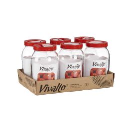 VIVALTO Bote Cristal 2L con Asa, Tapa Roja, Transparente con Detalles Rojos, Vidrio y Polipropileno, 12x21x12 cm