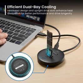 EWENT EW7078 Clonador SSD Doble Bahía USB 3.2 Gen 2 Estación de Acomplamiento M.2 NVMe SATA hasta 10Gbps Negro