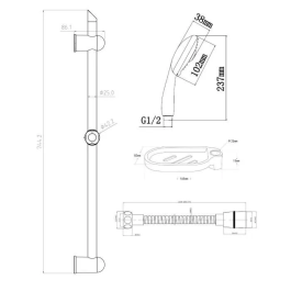 ROUSSEAU Barra de ducha COMBIBARRE 3 JETS STOP'O cromo con ducha de mano, flexible extensible 1.50-2.00m y ahorro de agua