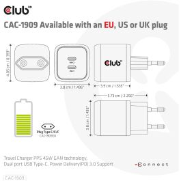 Club3D Ladegerät 2xUSB Typ C PD 45W. GaN retail