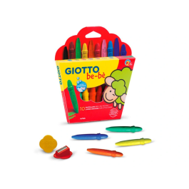 Giotto Lápices de Cera Super Bebé, Caja de 10 Colores Surtidos con Sacapuntas